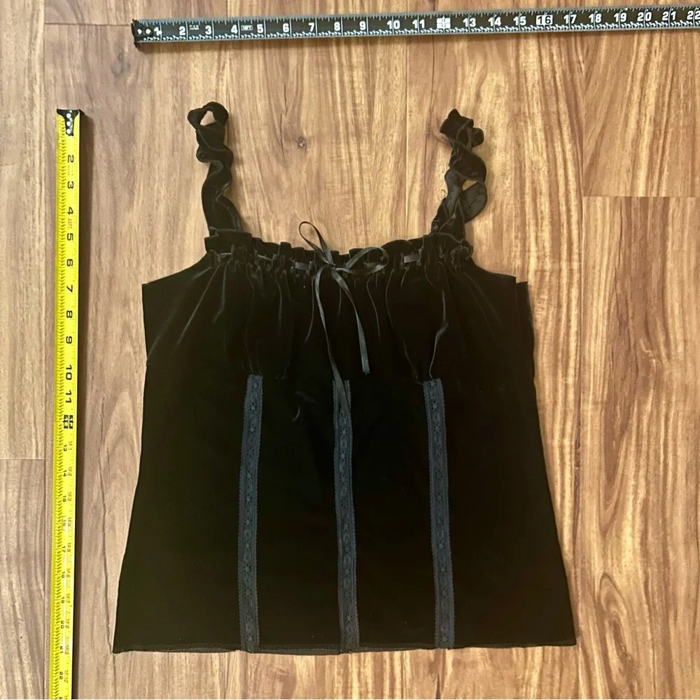 Express Black Velvet Camisole with Ruffle Straps, Lace and ribbon - Picture 7 of 13